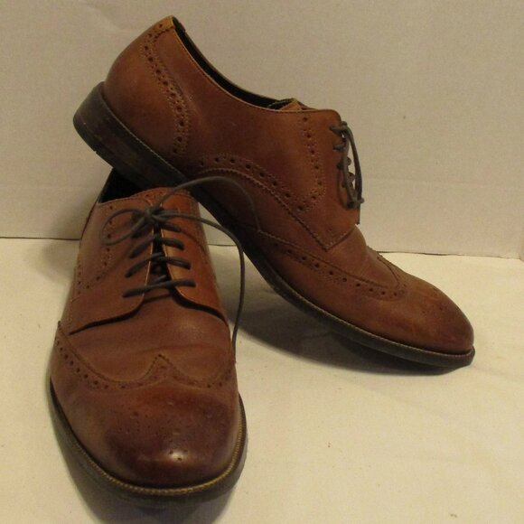 Cole Haan Oxford Men Size 10 Brown Black Lace Up Business Travel Dress Shoes - Picture 1 of 13